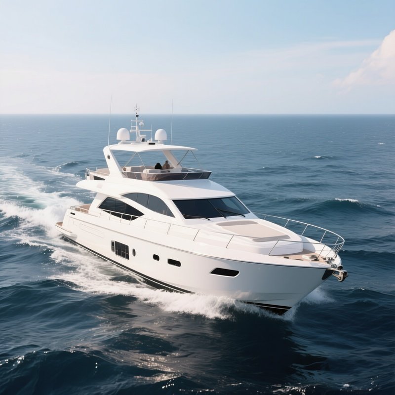 A White Motor Yacht Cruising Through Wide Open Ocean Scenery
