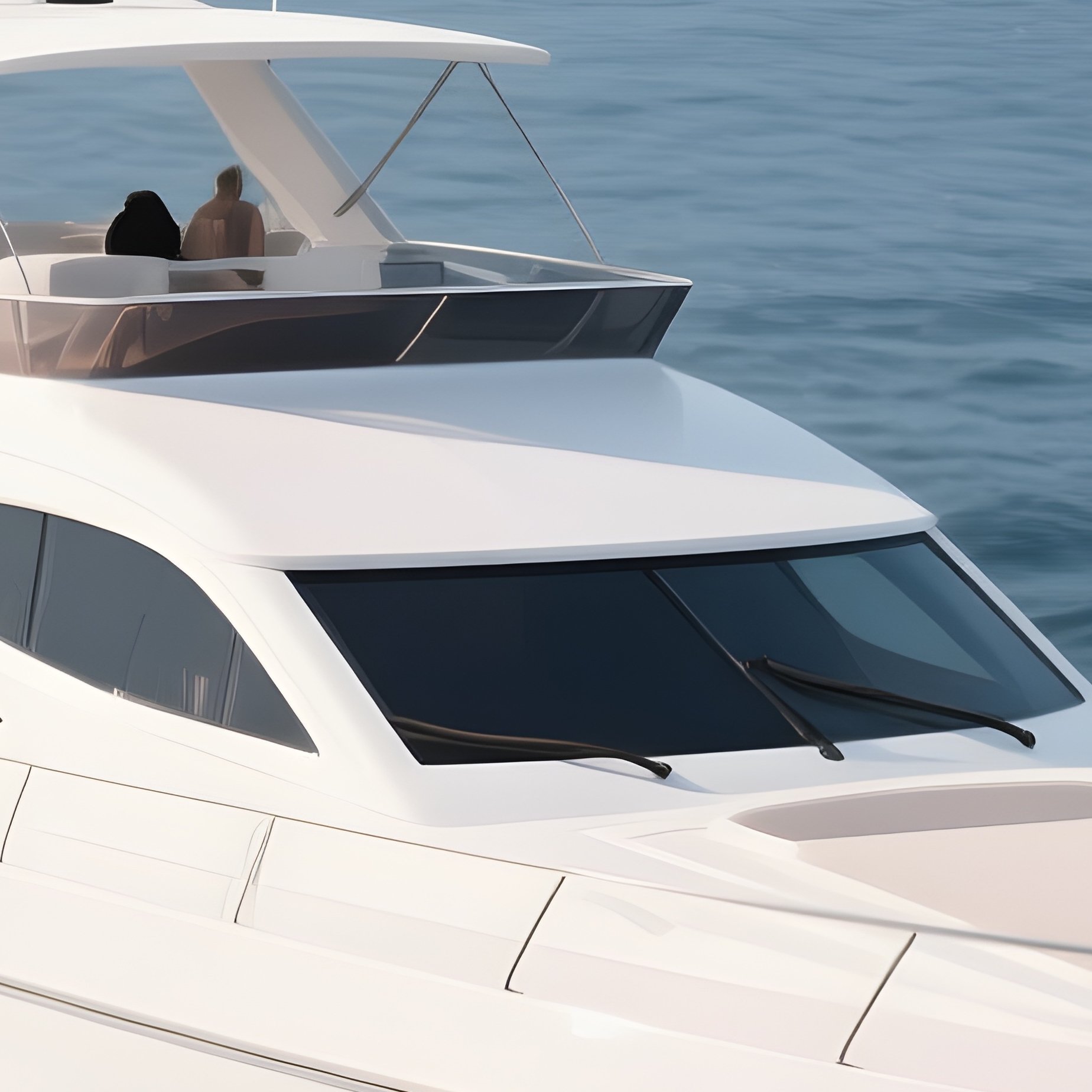 A White Motor Yacht Cruising Through Wide Open Ocean Scenery - Full Resolution Quality Preview