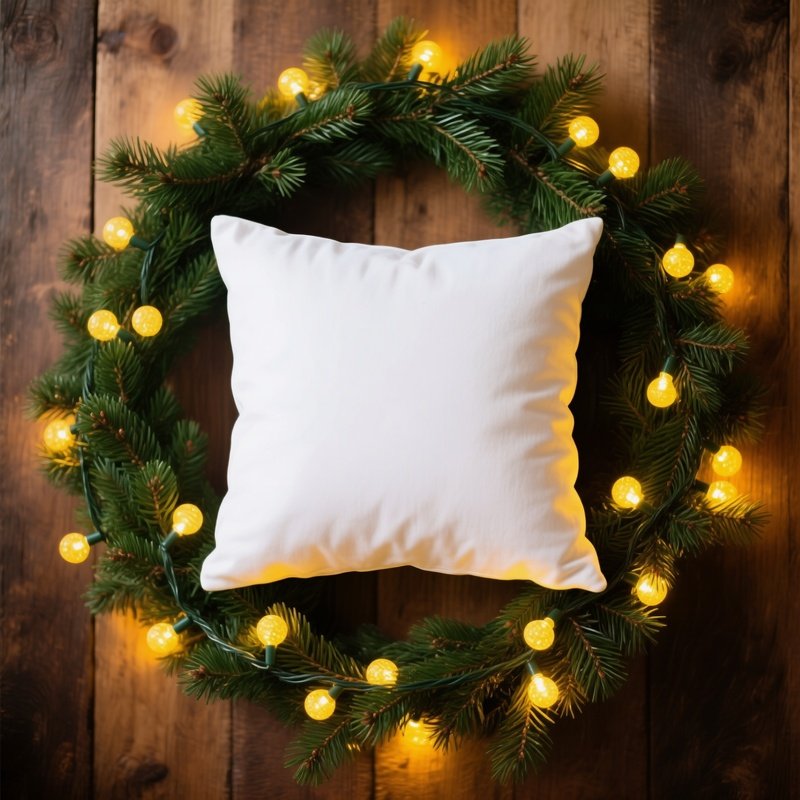 A White Pillow Surrounded By A Wreath Pillow Wreath