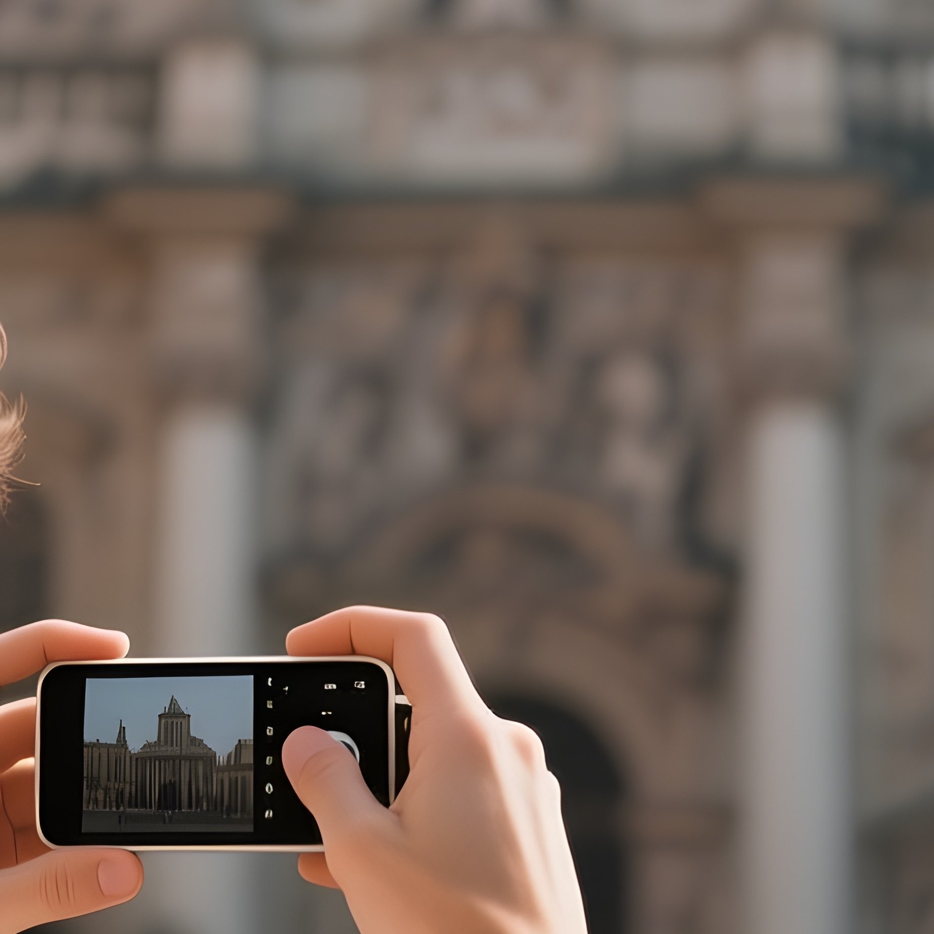 A White Tourist Taking Photos Of A Historic City Landmark. - Full Resolution Quality Preview