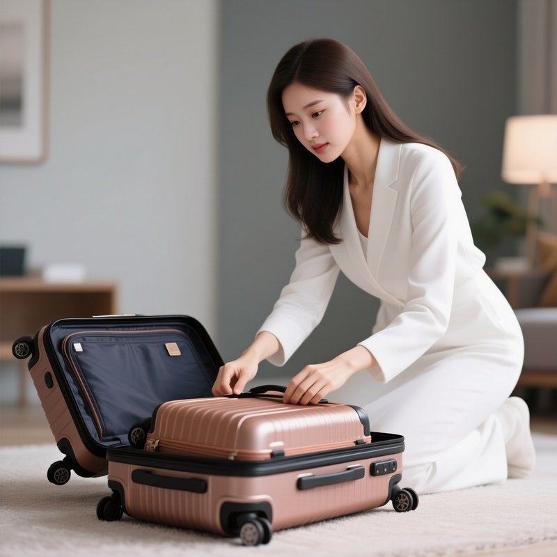 A White Woman Packing A Suitcase For Travel.