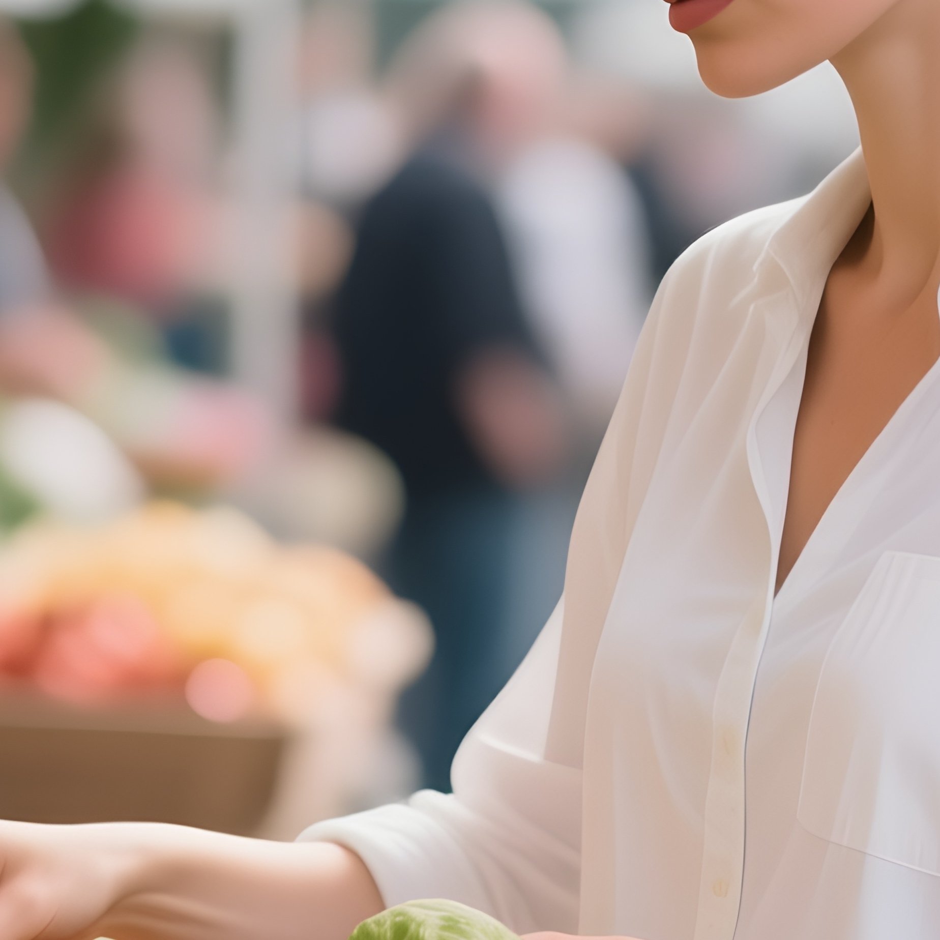 A White Woman Shopping For Fresh Produce At A Local Farmers Market. - Full Resolution Quality Preview
