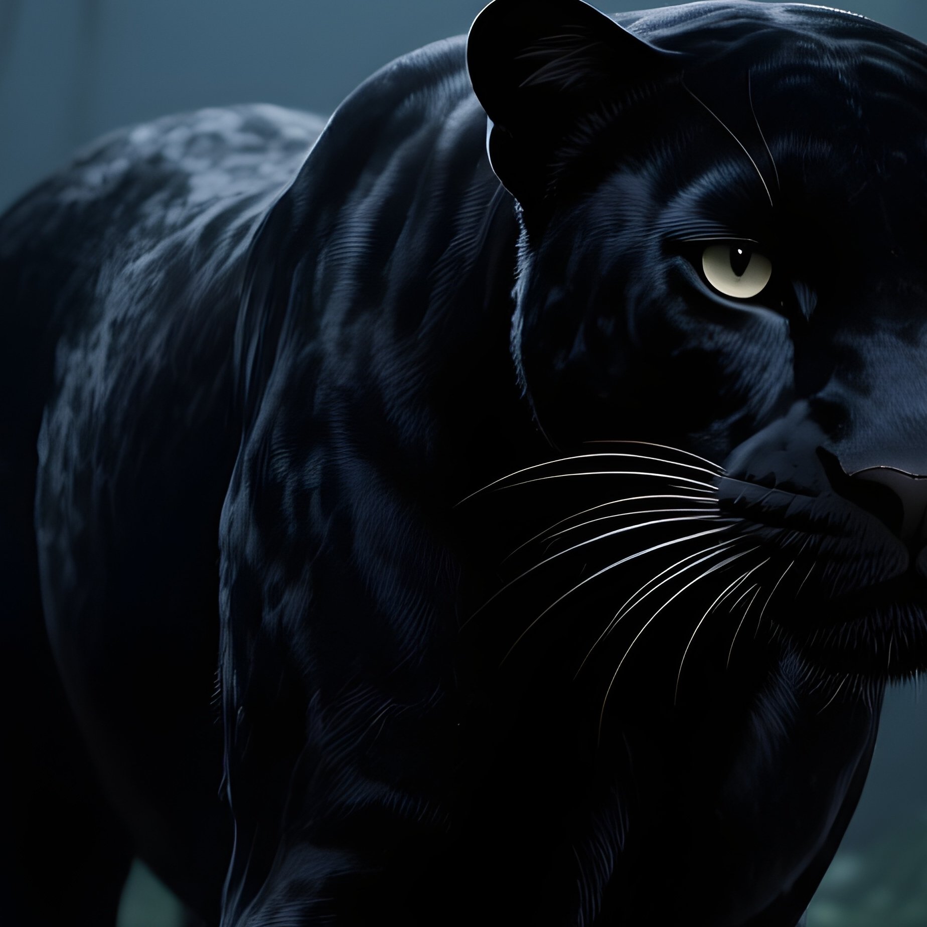 A Wild Black Panther Moving Silently Through Dense Moonlit Jungle. - Full Resolution Quality Preview