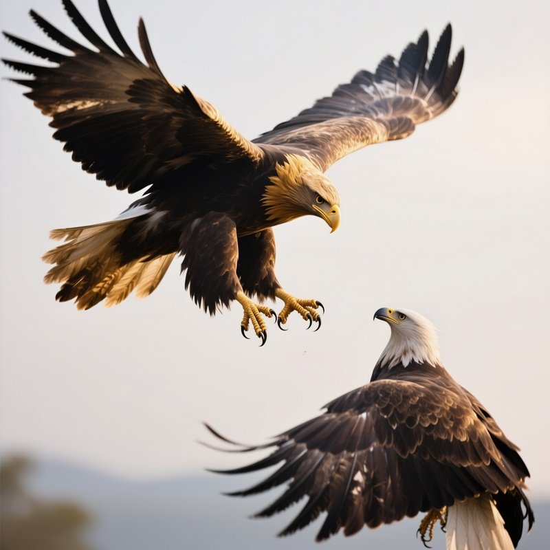 A Wild Golden Eagle Locking Claws Mid Air With Another.