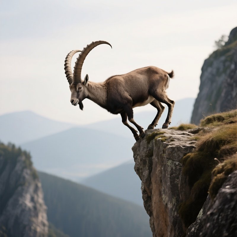 A Wild Ibex Balancing On An Impossibly Narrow Cliff Ledge.