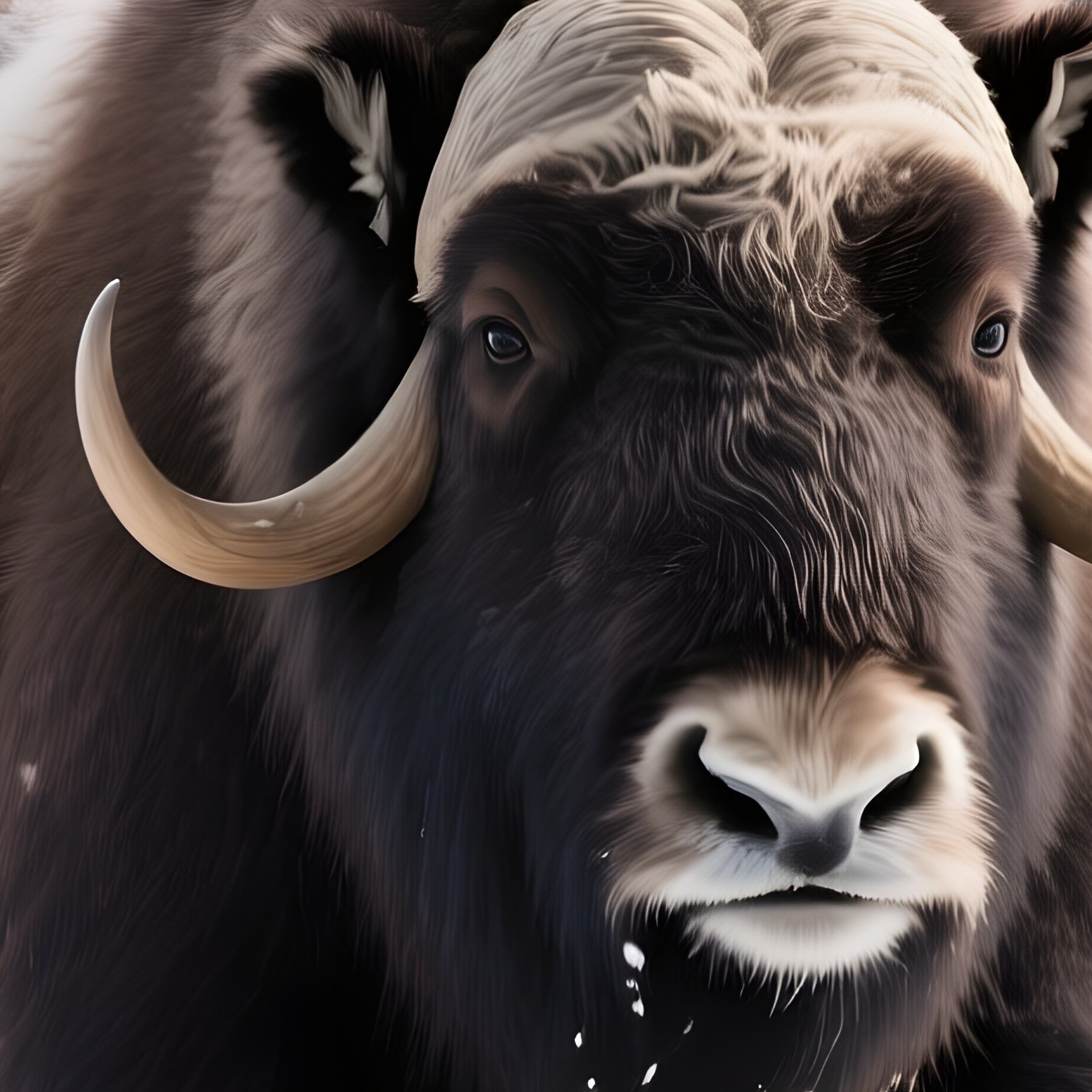 A Wild Musk Ox Herd Charging Through Arctic Snow. - Full Resolution Quality Preview