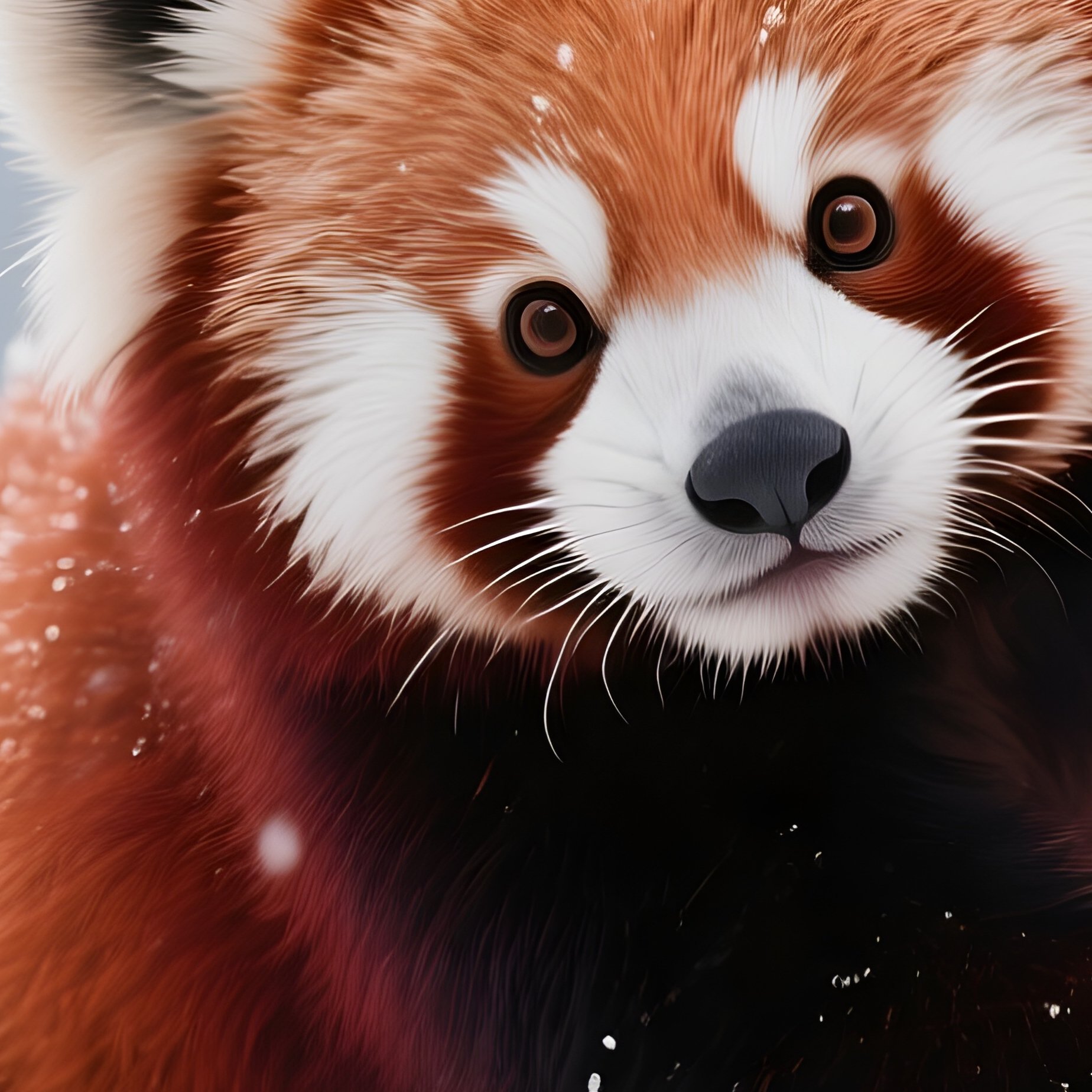 A Wild Red Panda Climbing Through Heavy Himalayan Snowfall. - Full Resolution Quality Preview