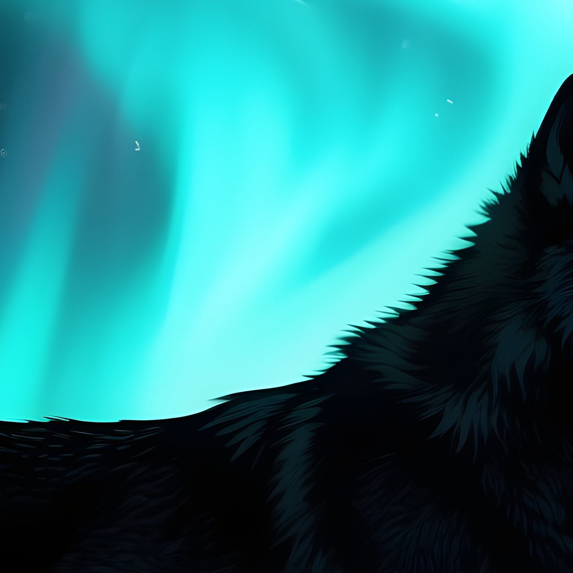 A Wild Wolf Silhouetted Against Swirling Aurora Borealis. - Full Resolution Quality Preview