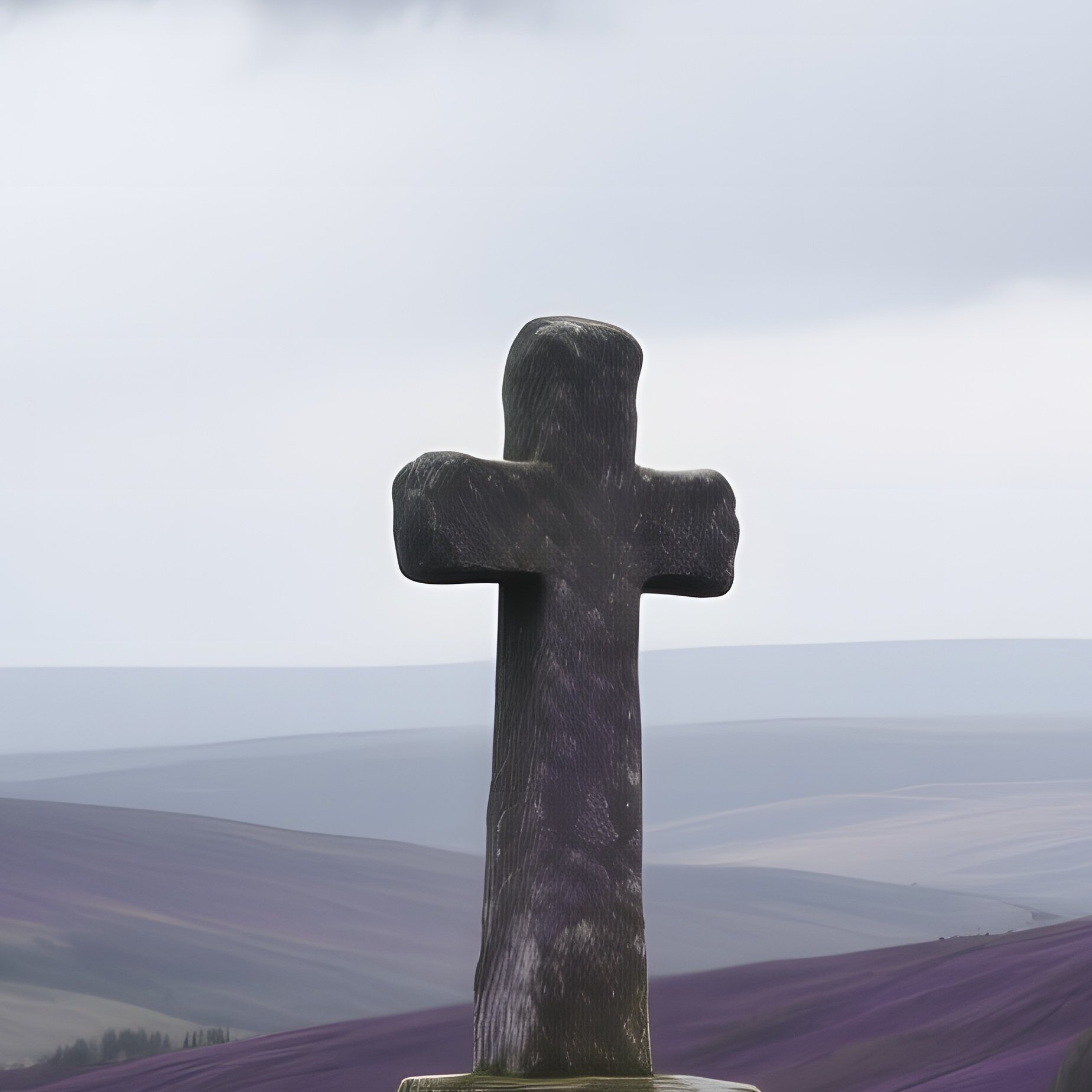 A Windswept Moorland Under Heavy Clouds, Heather Blooming Purple Across Rolling Hills, A Solitary - Full Resolution Quality Preview