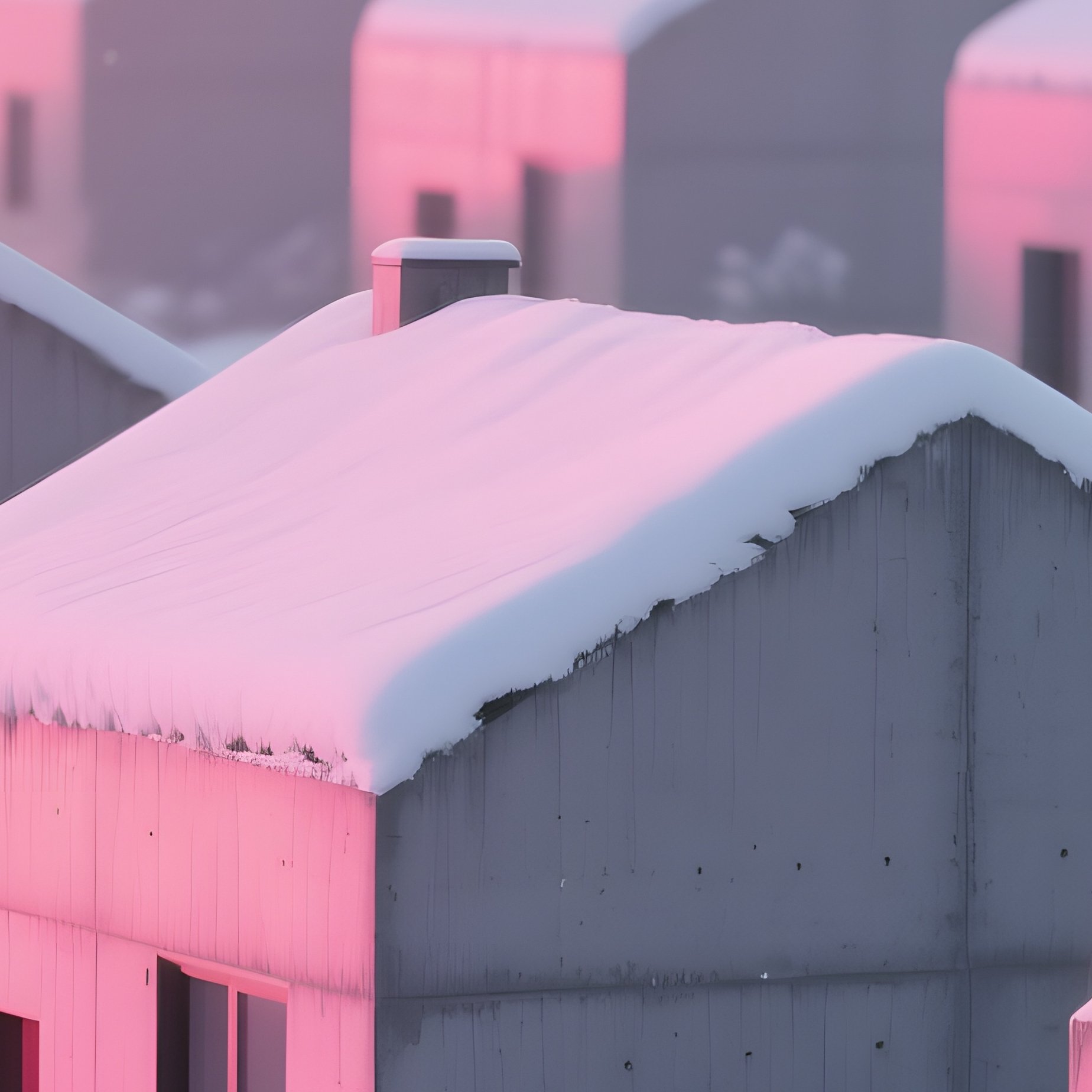 A Winter Sunrise Illuminating A Series Of Cubic Concrete Houses, Each Roof Covered In Fresh Powdery - Full Resolution Quality Preview