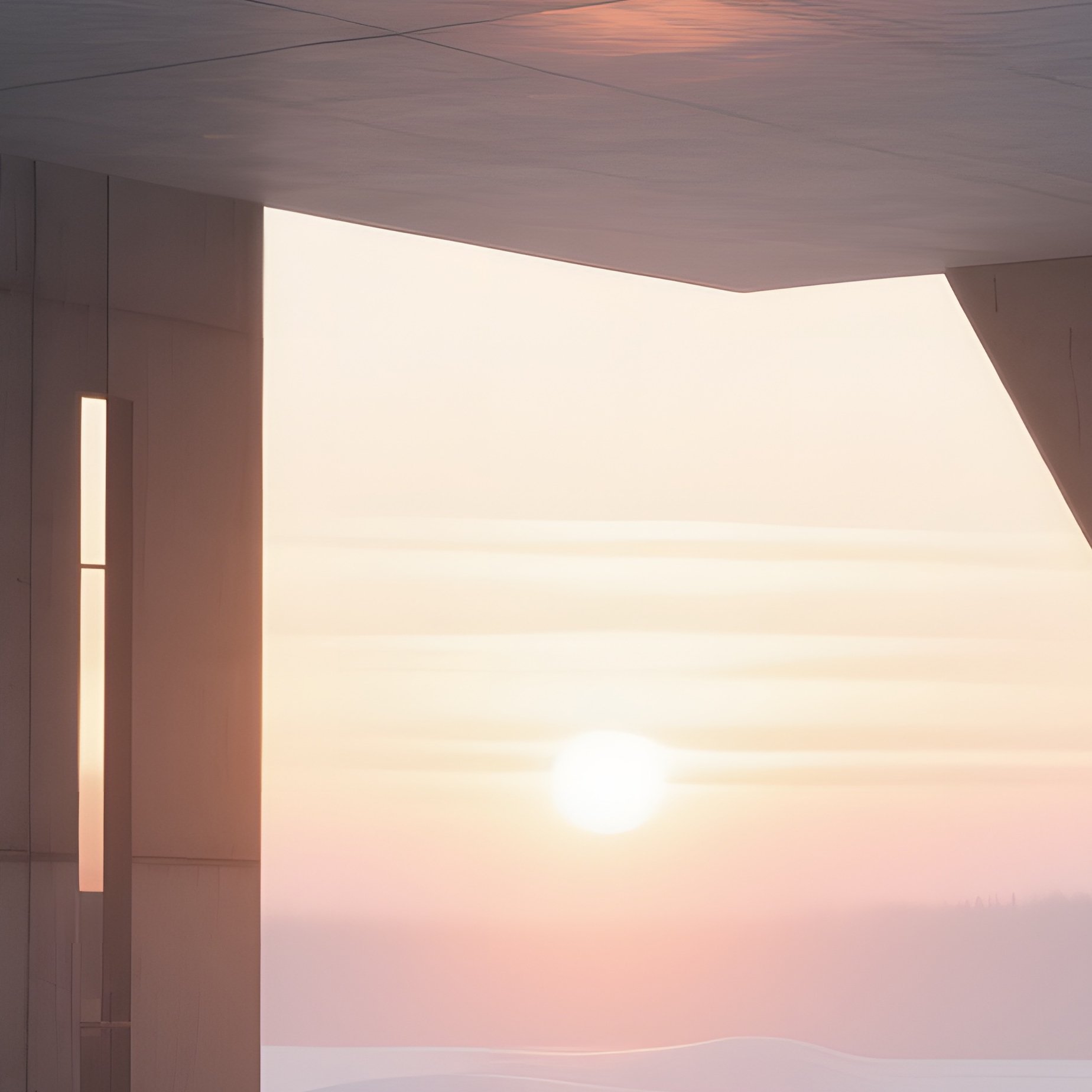 A Winter Sunrise Illuminating A Stark Concrete Pavilion With Bold Cutouts, Snow Piled Against Its - Full Resolution Quality Preview