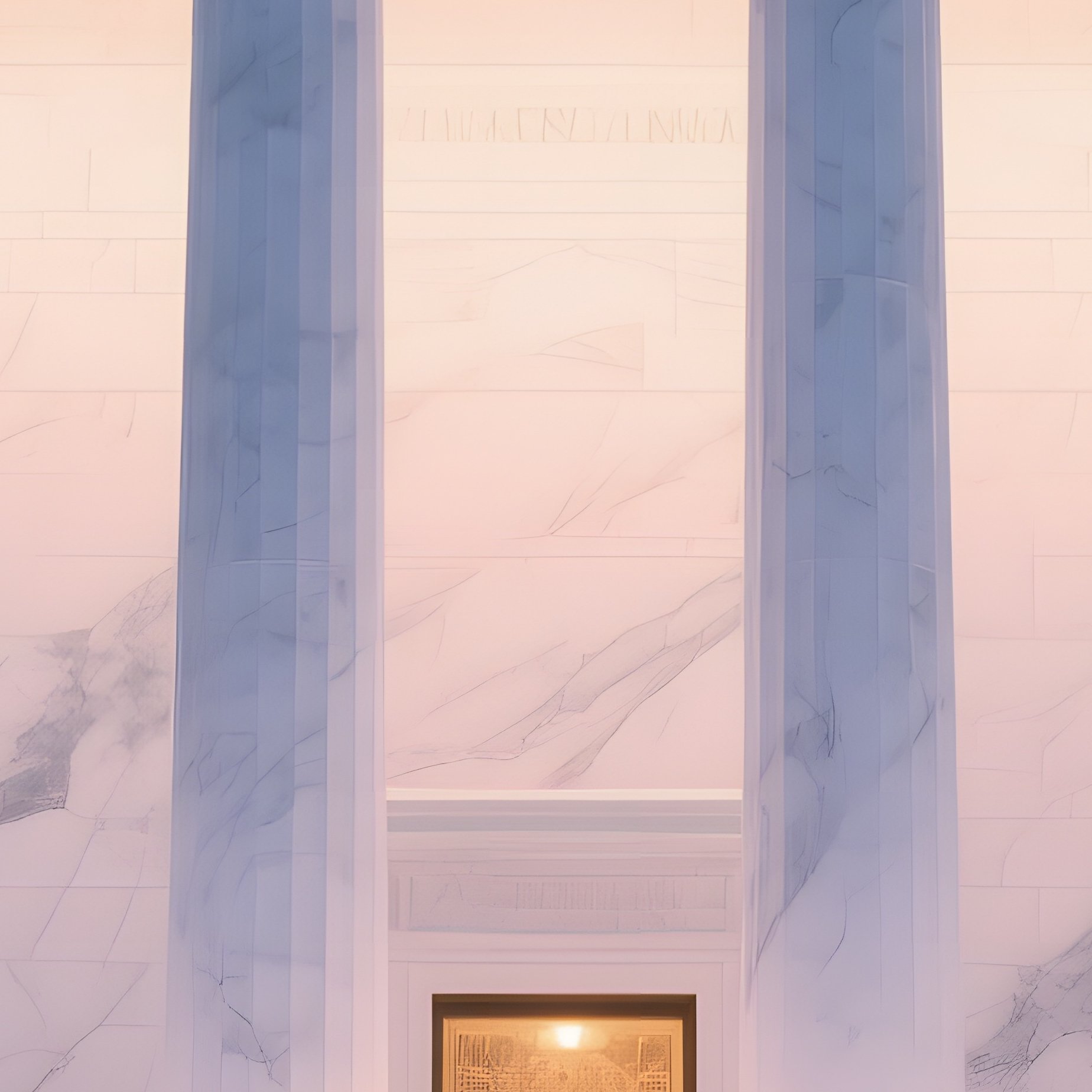 A Winter Twilight View Of A Massive White Marble Building With Towering Columns, Soft Lights - Full Resolution Quality Preview