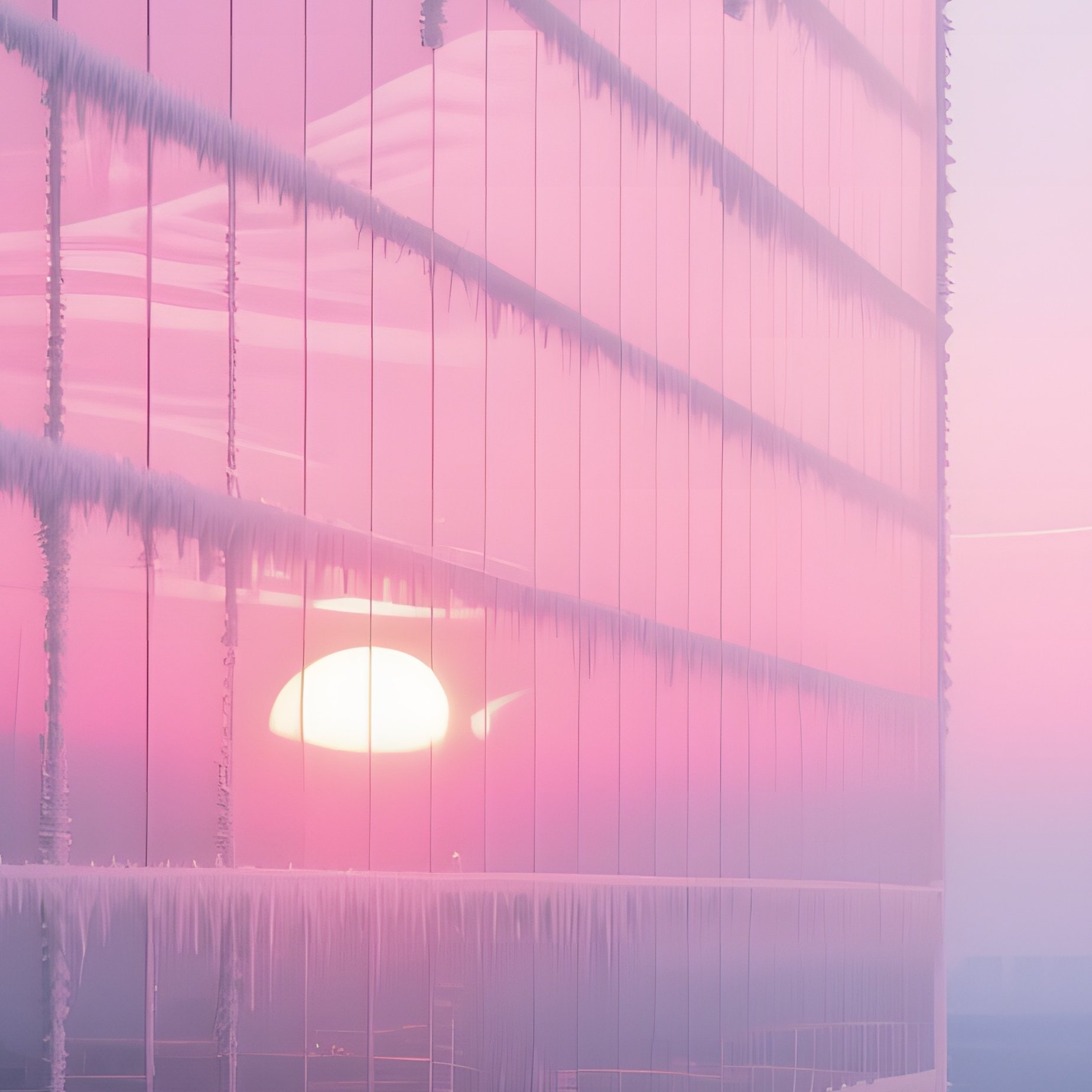 A Winter Twilight View Of An Angular Glass Skyscraper Covered In Frost, Its Mirrored Surfaces - Full Resolution Quality Preview
