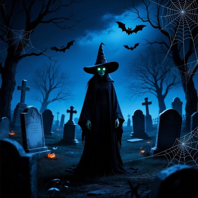 A Witch Figure In A Graveyard Setting Halloween Witch