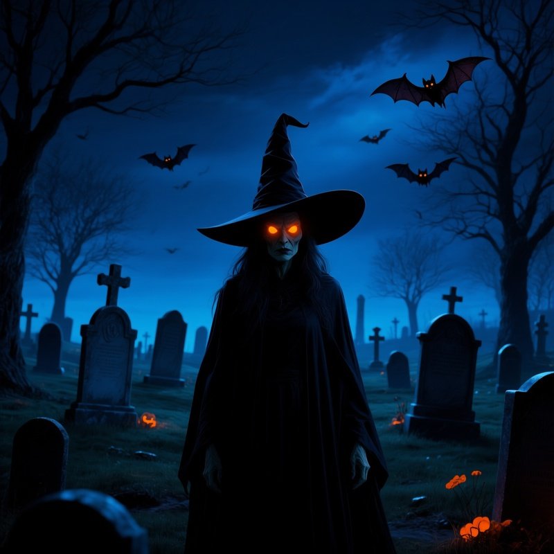 A Witch Figure In A Graveyard Setting Halloween Witch