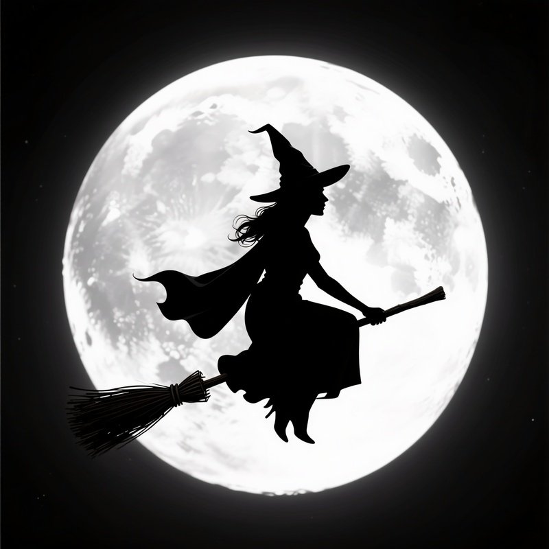 A Witch Flying On A Broomstick Witch Moon