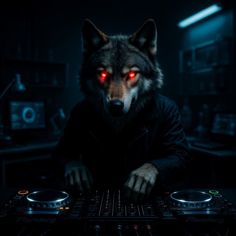 A Wolf Dj With Laser Eyes In A Mysterious Lab