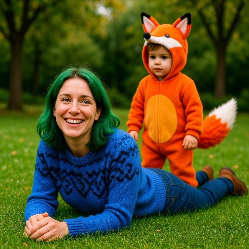 A Woman And A Child In Costumes Outdoors Outdoor Costume