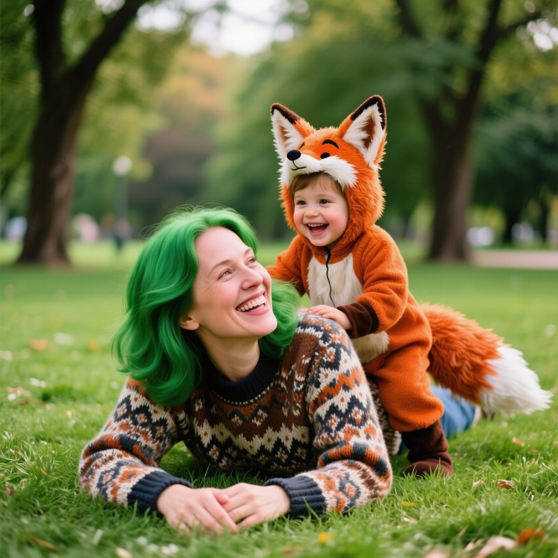A Woman And A Child In Costumes Outdoors Outdoor Costume