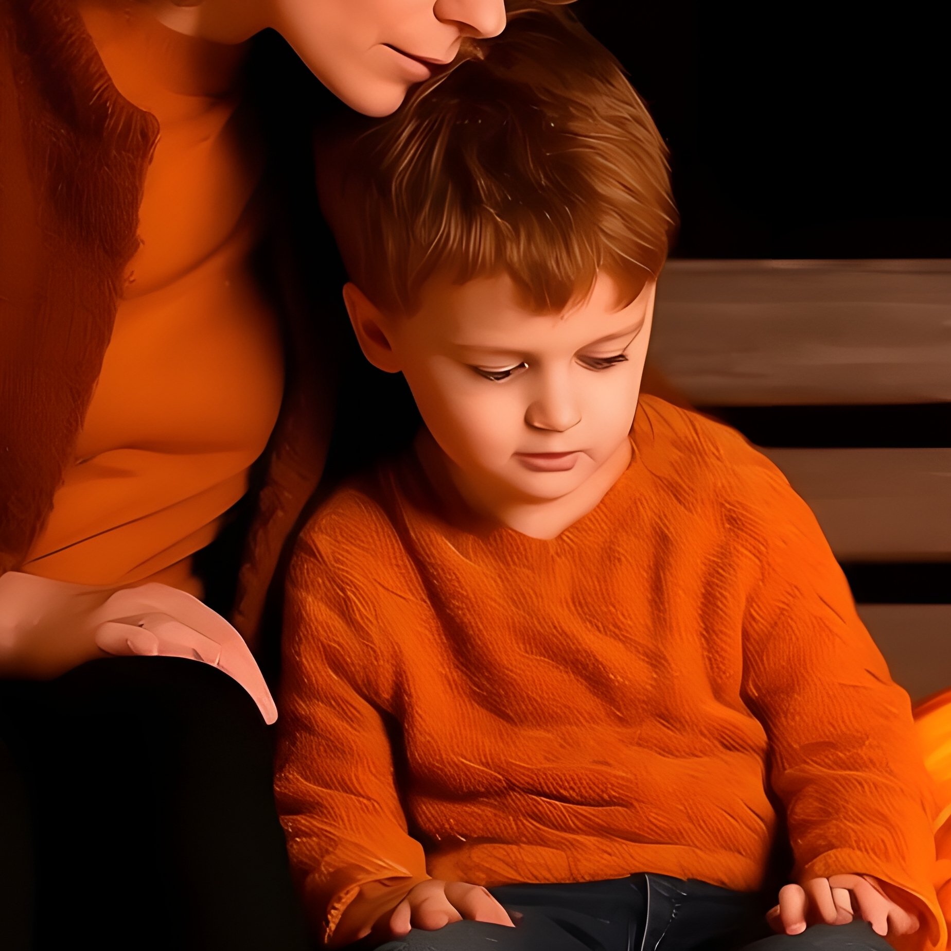 A Woman And A Child Sitting Among Carved Pumpkins Halloween Autumn - Full Resolution Quality Preview