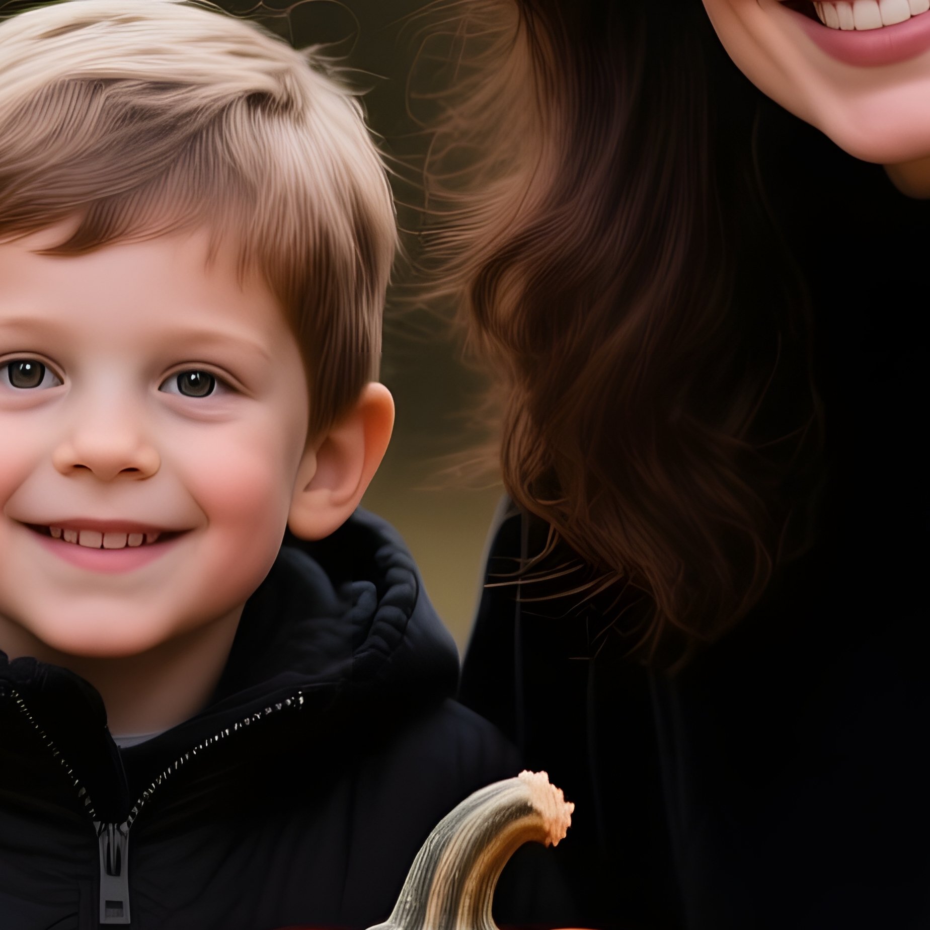 A Woman And A Child Sitting Next To Carved Pumpkins Autumn - Full Resolution Quality Preview
