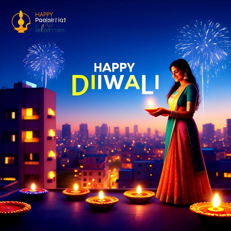 A Woman Celebrating Diwali On A Rooftop Diwali Celebration