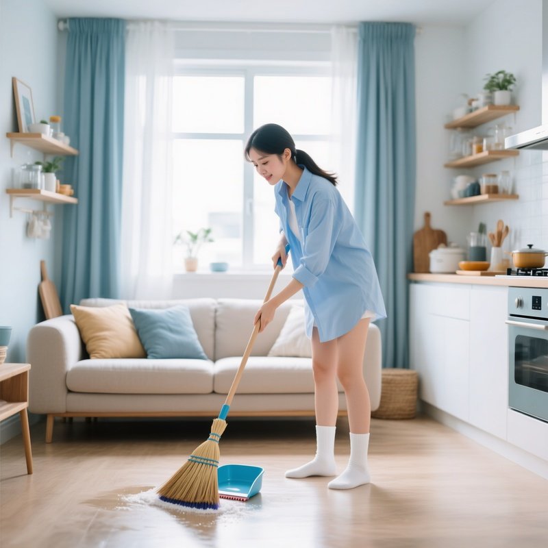 A Woman Cleaning A Modern Kitchen And Living Area Cleaning Modern