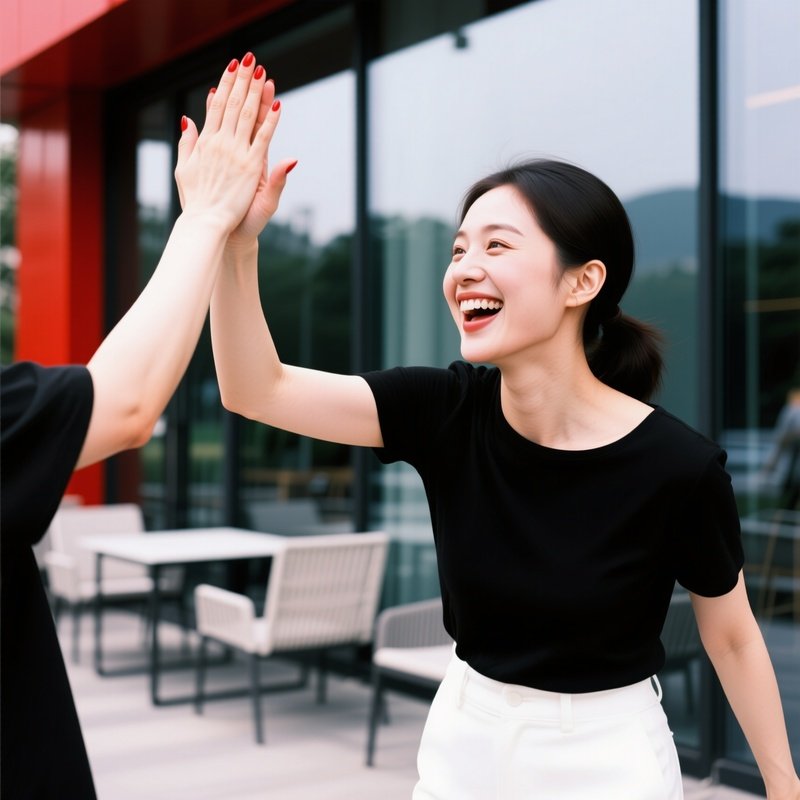 A Woman Giving A High Five Joy Interaction