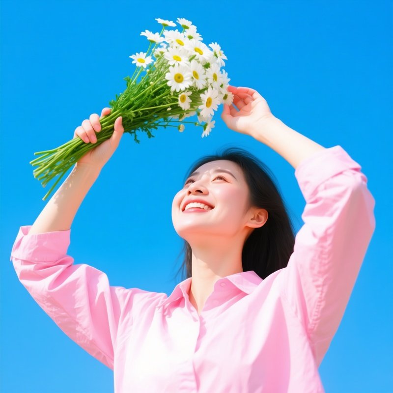 A Woman Holding A Bouquet Of Flowers Above Her Head Woman Flowers