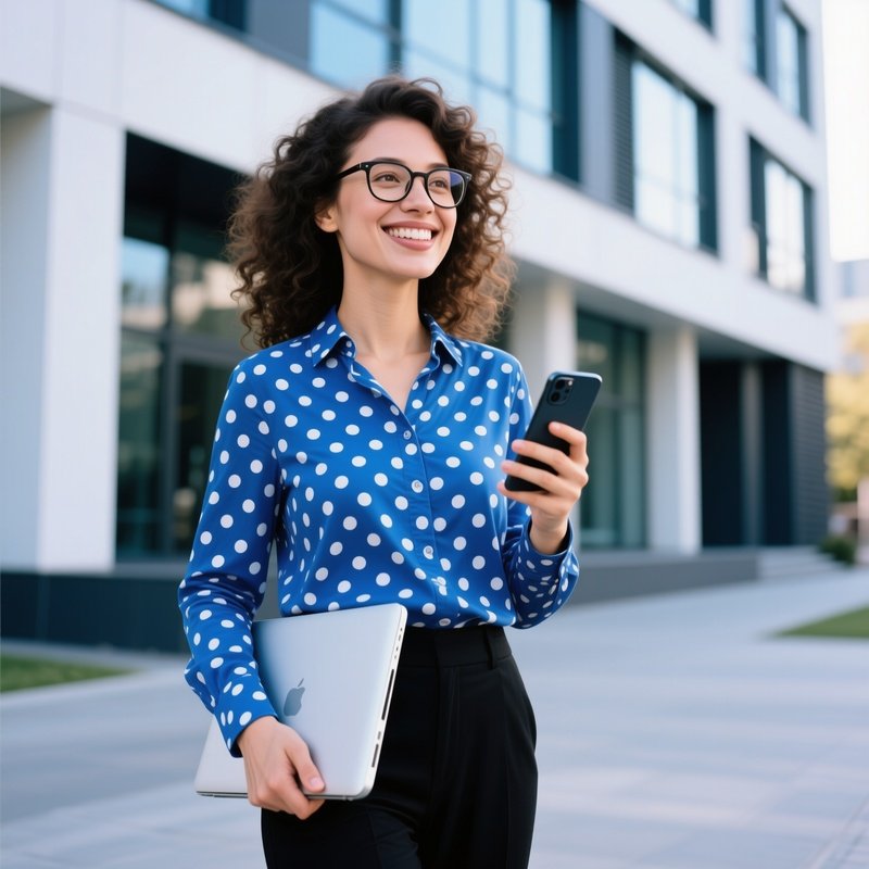 A Woman Holding A Laptop And Smartphone Professional Outdoors