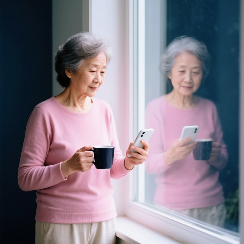 A Woman Holding A Mug And Using A Smartphone Woman Smartphone