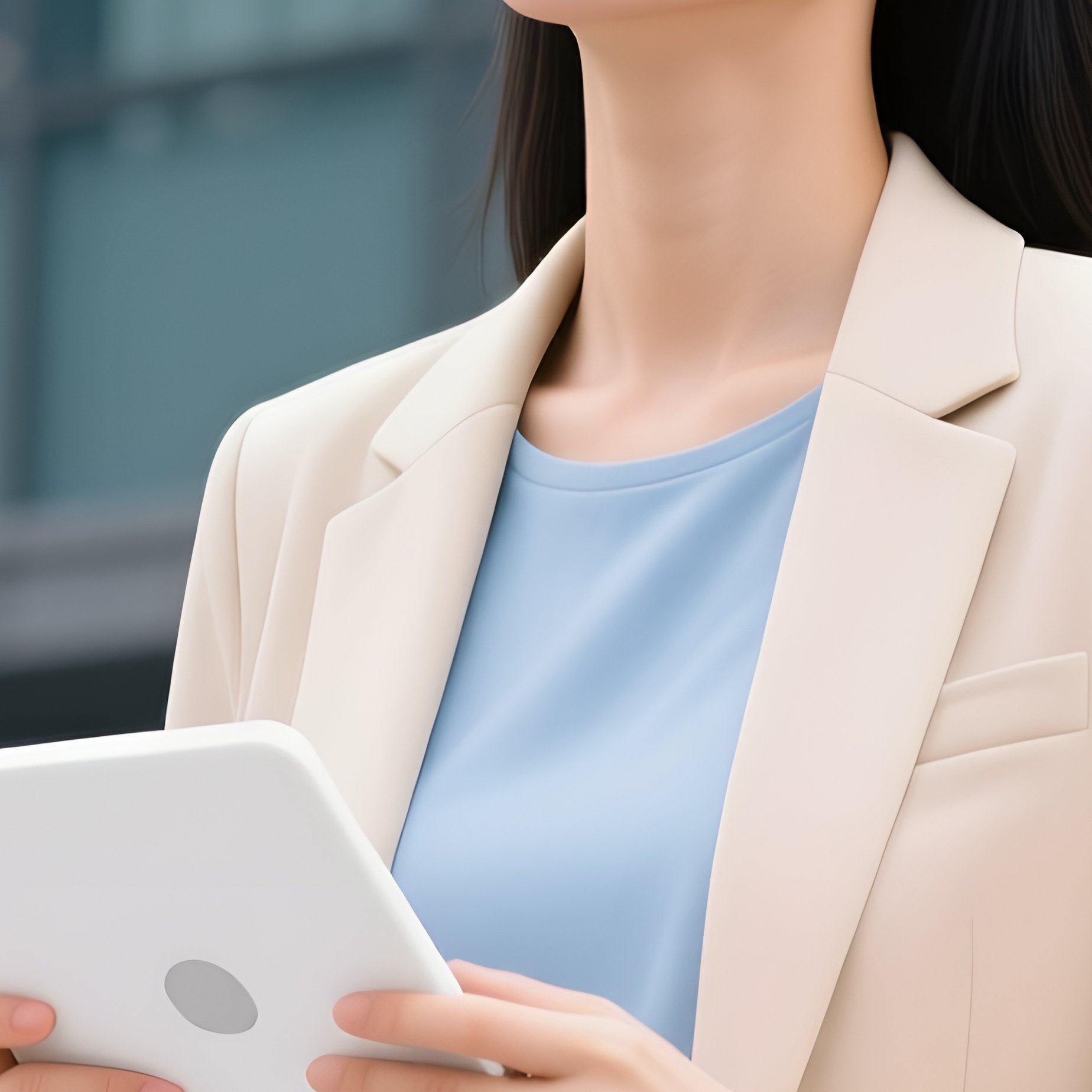 A Woman Holding A Tablet Professional Outdoor - Full Resolution Quality Preview