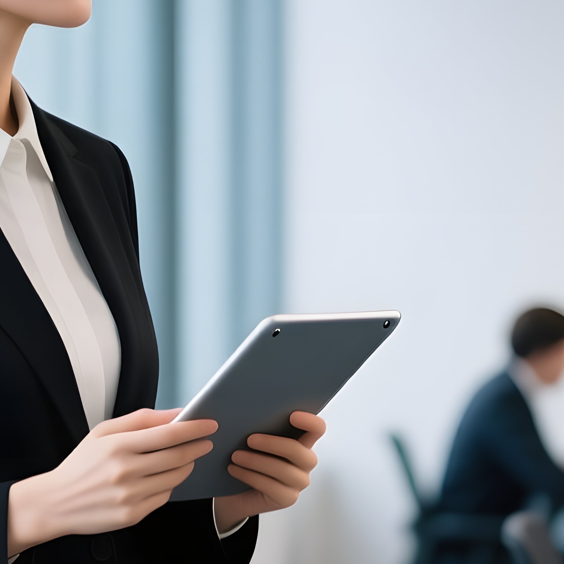 A Woman In A Professional Setting Holding A Tablet Business Office - Full Resolution Quality Preview