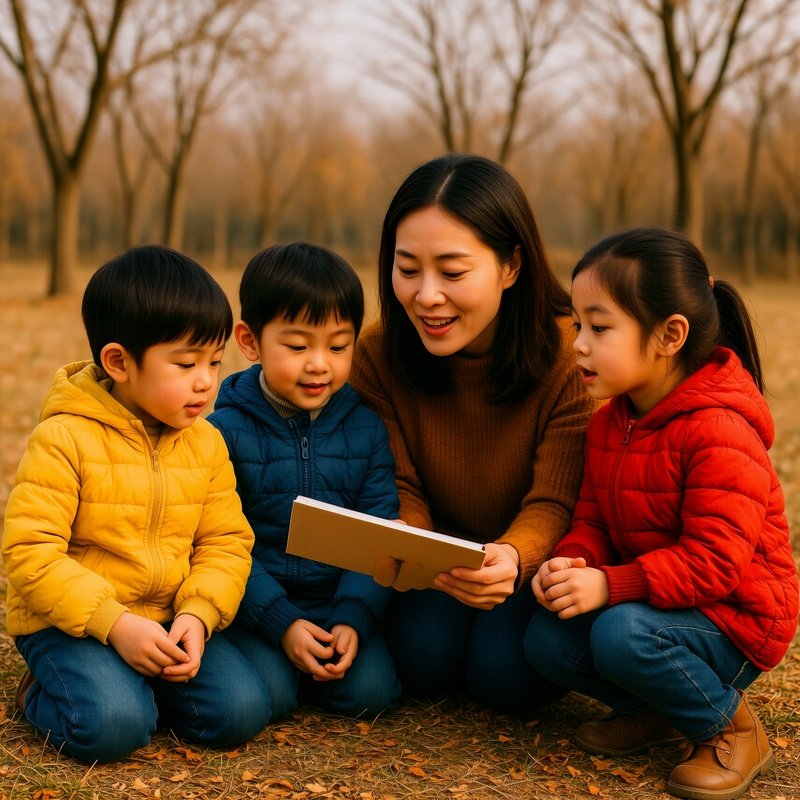 A Woman Interacting With Children Outdoors Family Outdoor