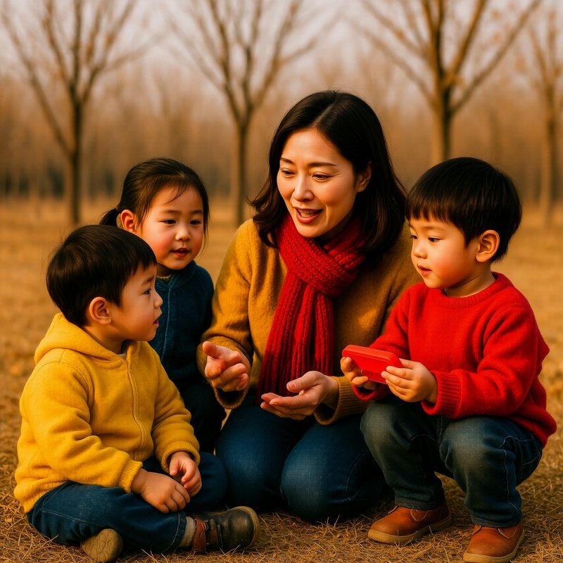 A Woman Interacting With Children Outdoors Family Outdoor