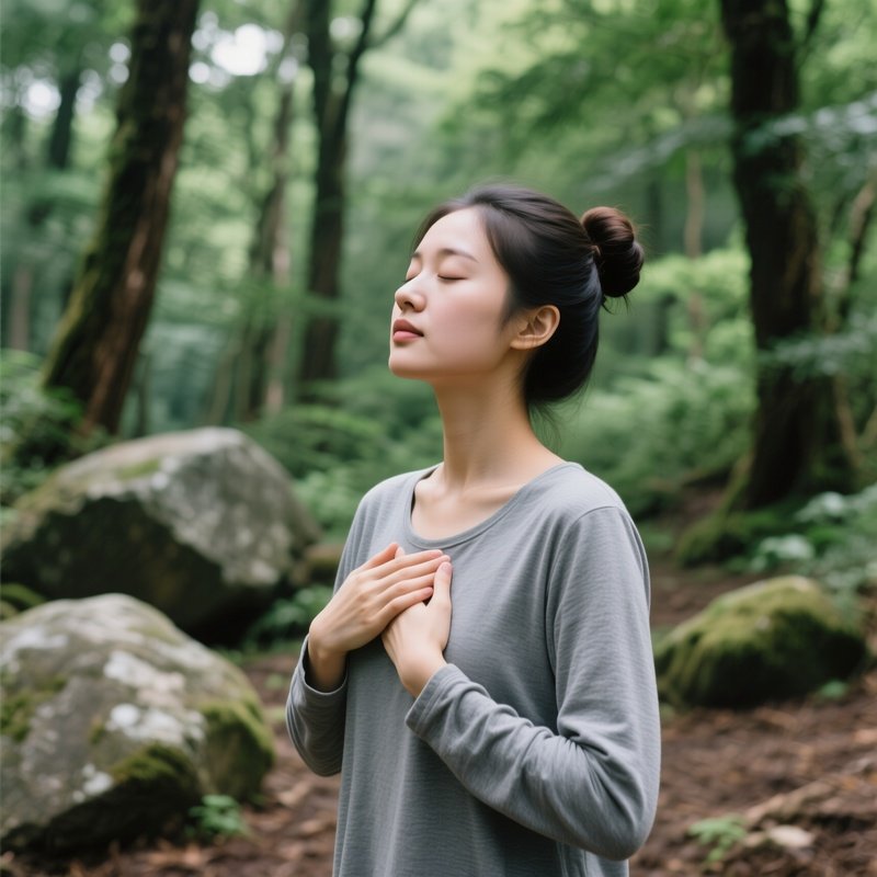 A Woman Practicing Meditation Or Deep Breathing Meditation Nature