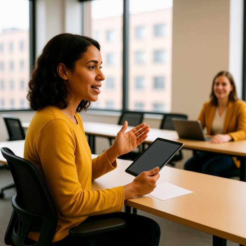 A Woman Presenting Or Leading A Discussion In An Office Setting