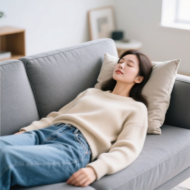 A Woman Relaxing On A Sofa Relaxation Interior
