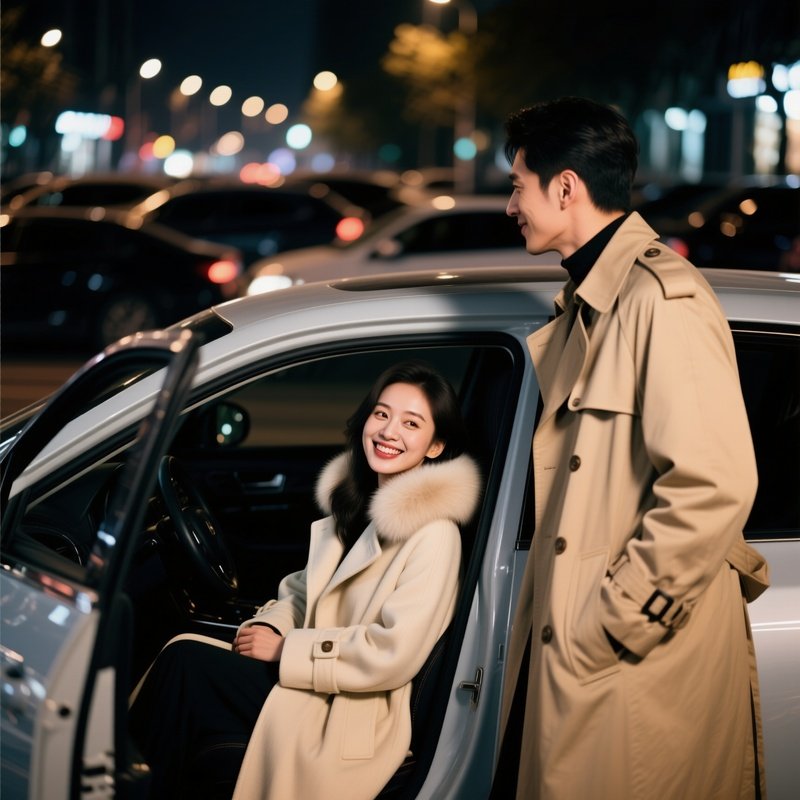 A Woman Sitting In A Car Interacting With A Man Standing Outside