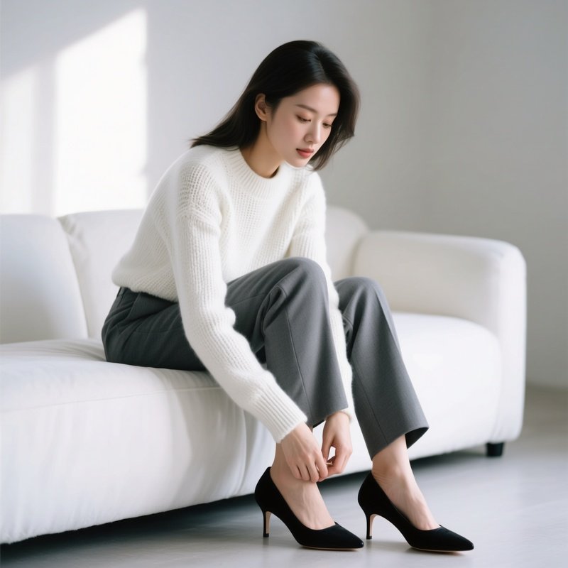 A Woman Sitting On A Couch Woman Sitting