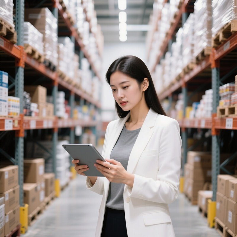 A Woman Using A Tablet In A Warehouse Warehouse Inventory