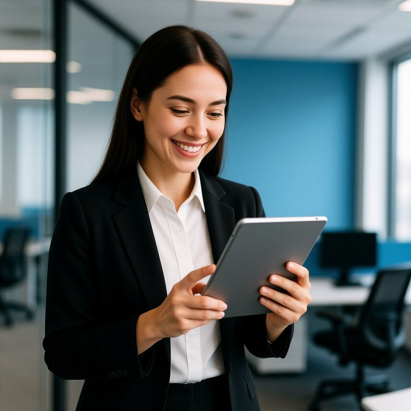 A Woman Using A Tablet Woman Tablet