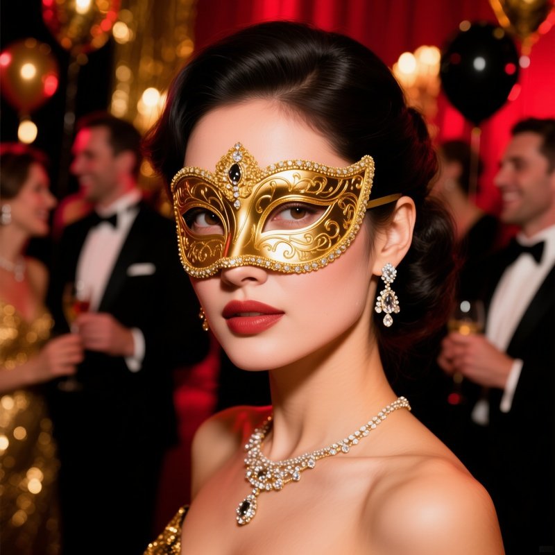 A Woman Wearing A Decorative Mask Mask Party