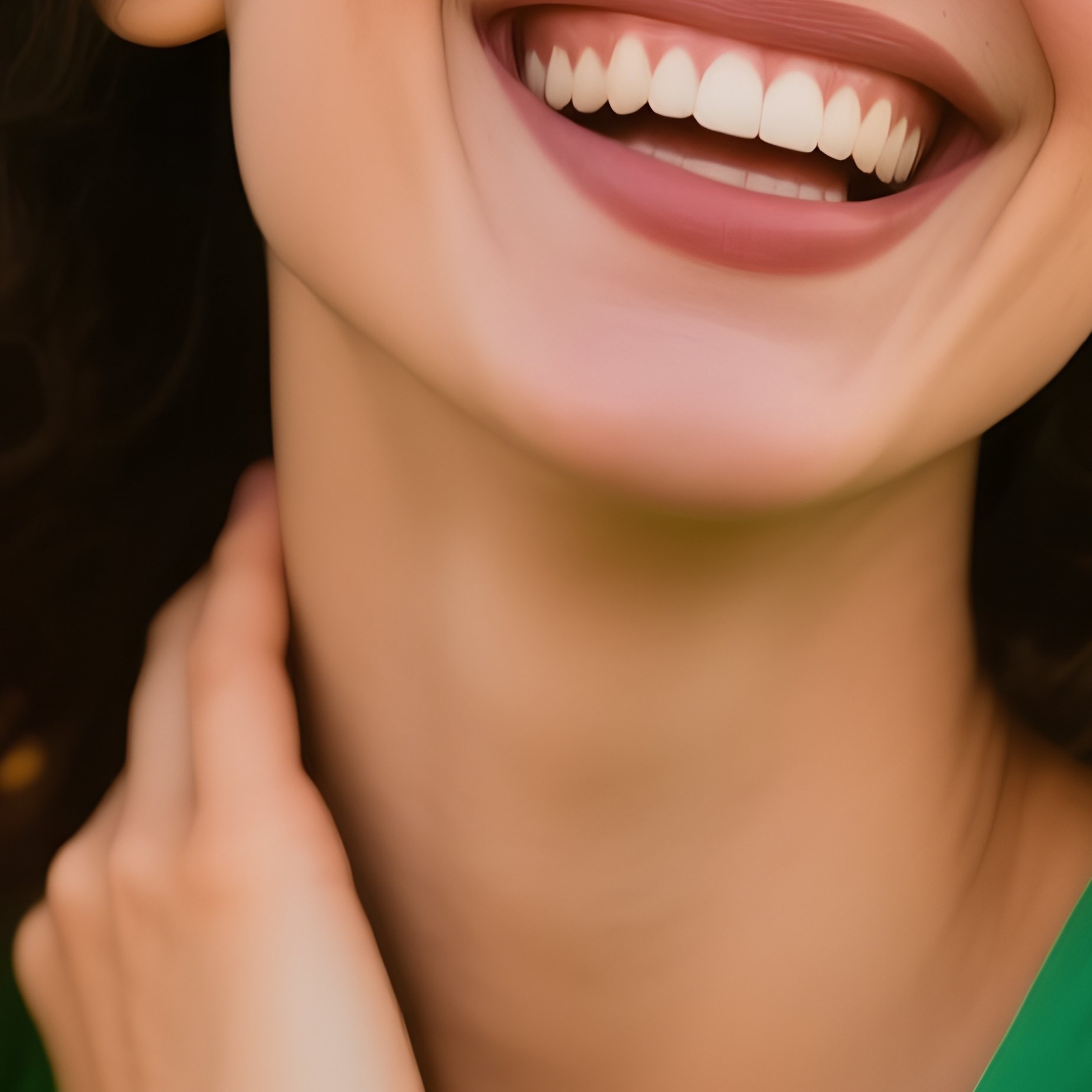 A Woman With Curly Hair Smiling Outdoors Woman Smiling - Full Resolution Quality Preview