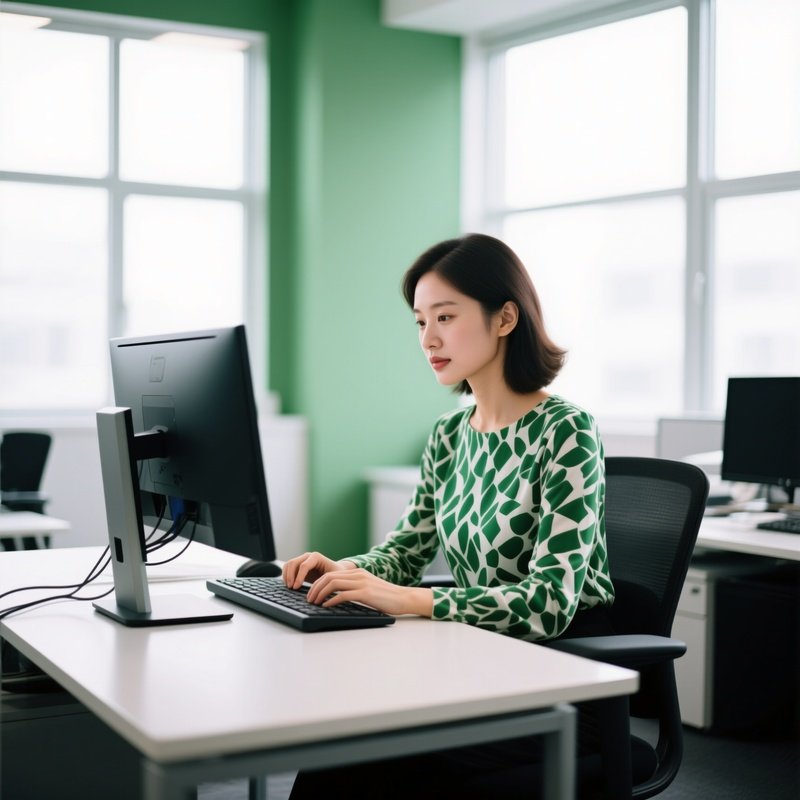 A Woman Working At A Computer Office Workplace