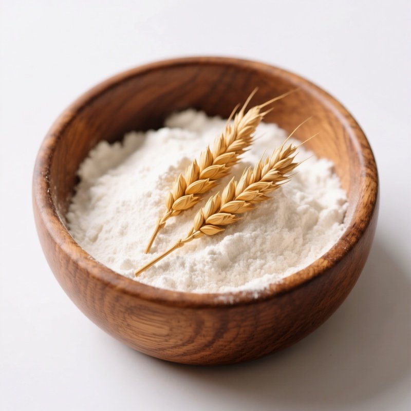 A Wooden Bowl Filled With Flour And Wheat Stalks Flour Wheat