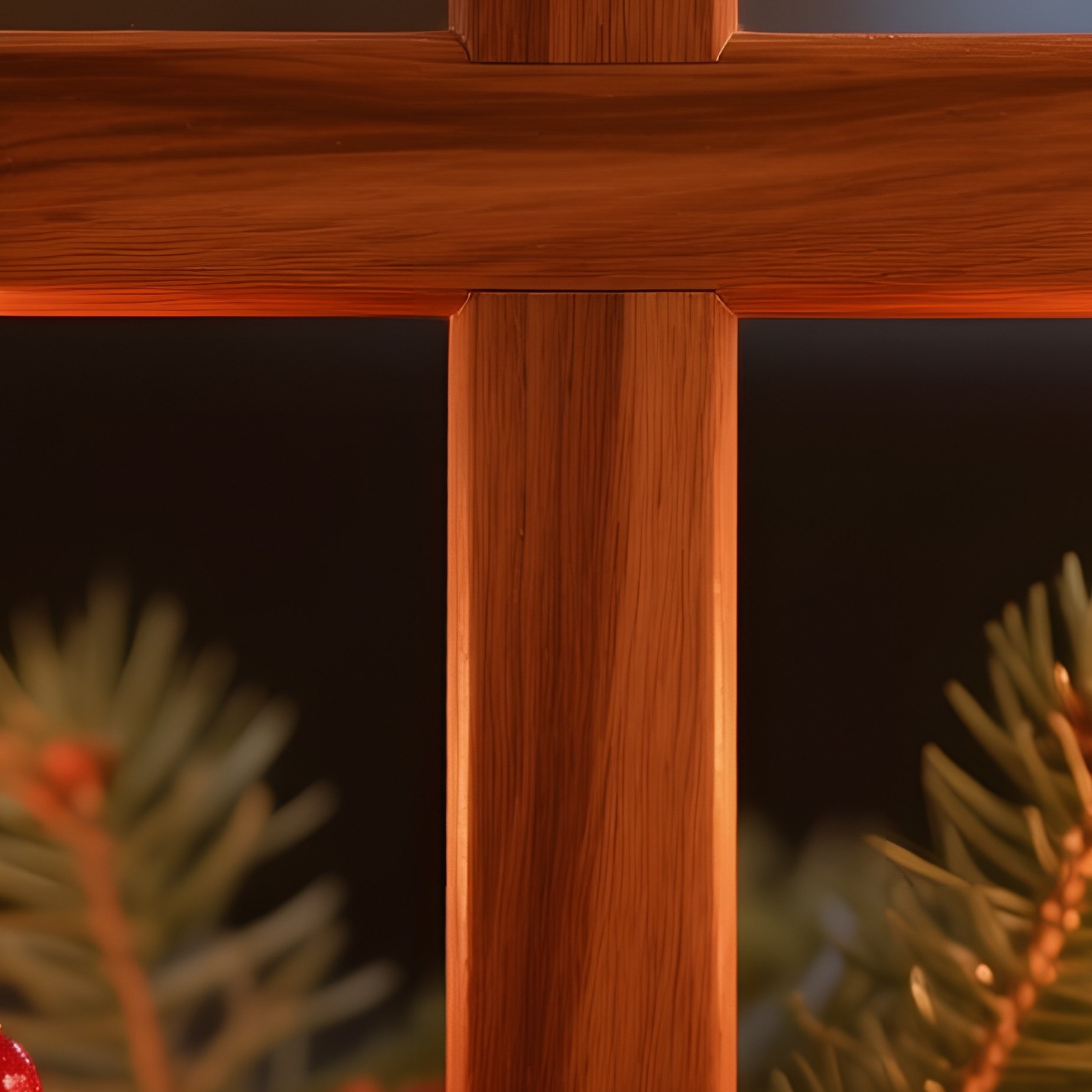 A Wooden Cross Surrounded By Christmas Decorations Christmas - Full Resolution Quality Preview