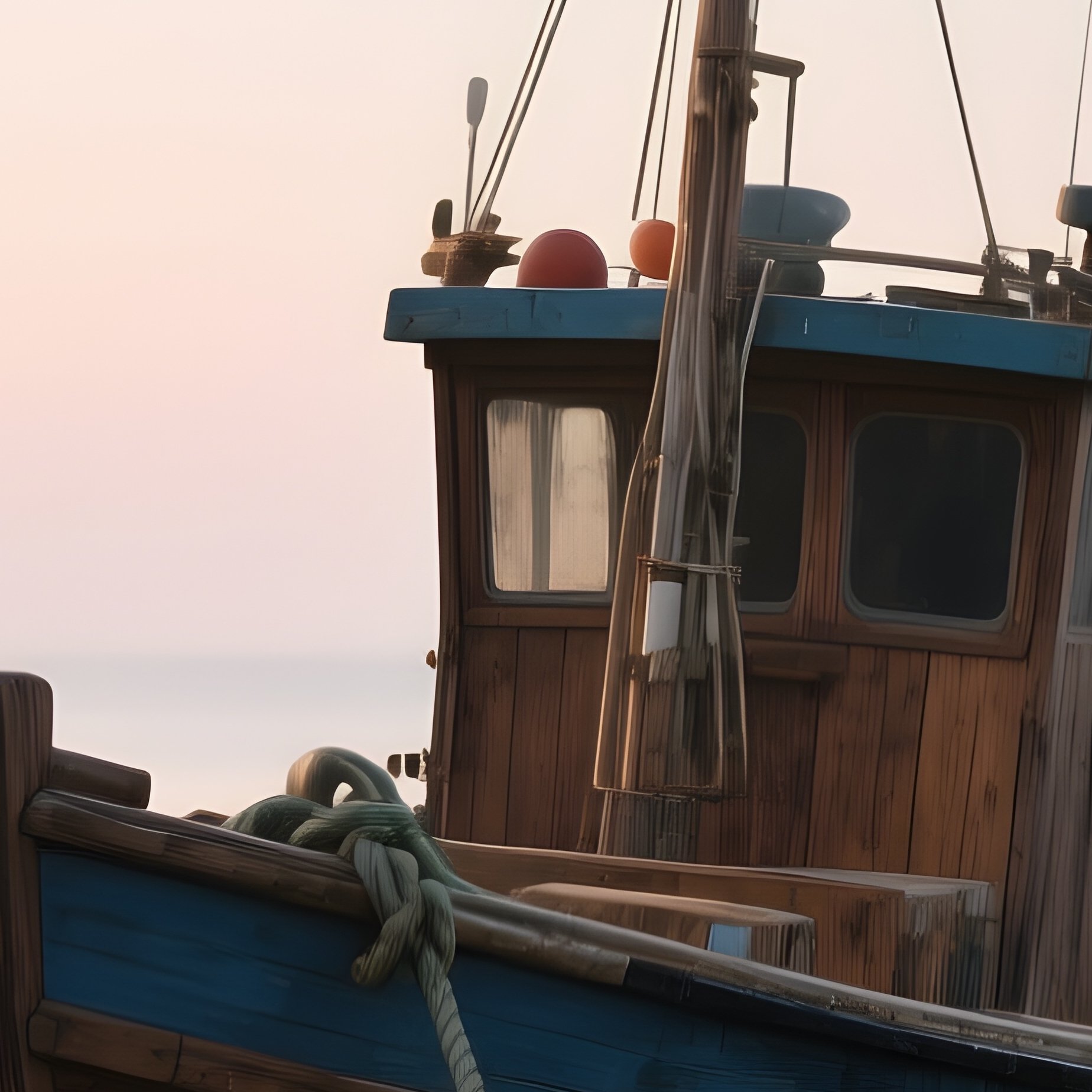 A Wooden Fishing Boat Tied To A Quiet Coastal Pier At Dawn - Full Resolution Quality Preview