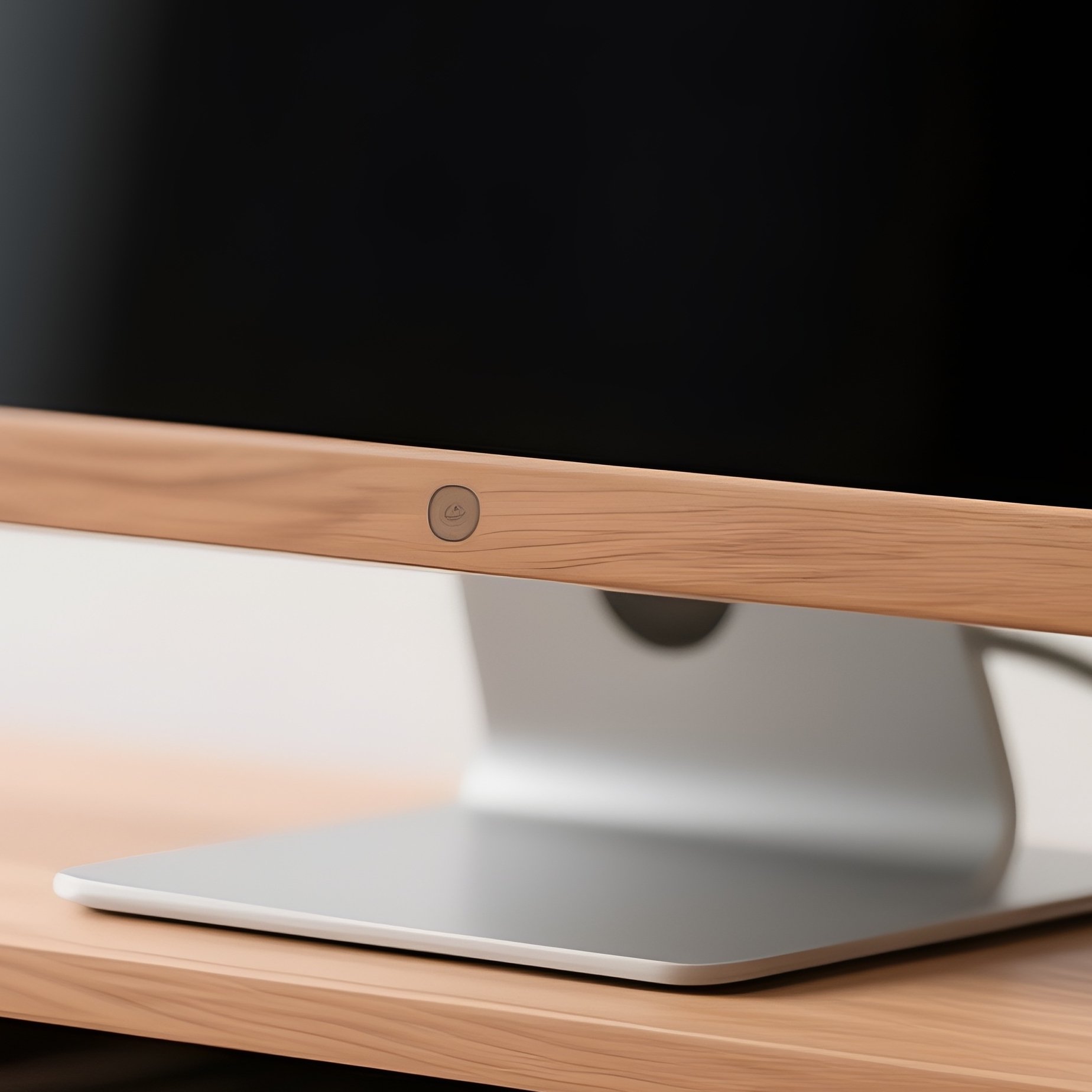 A Wooden Monitor Stand Placed On A Desk, Raising The Screen To Eye Level And Providing Storage Space For A Keyboard Underneath. - Full Resolution Quality Preview