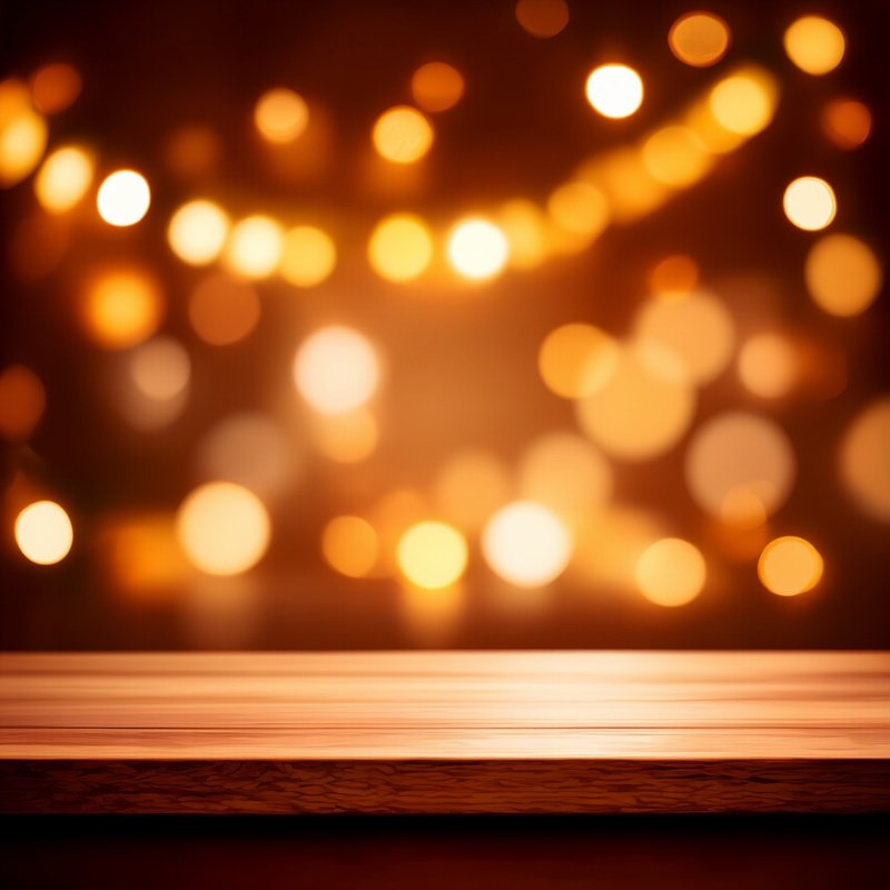 A Wooden Surface In Front Of A Bokeh Light Background Bokeh